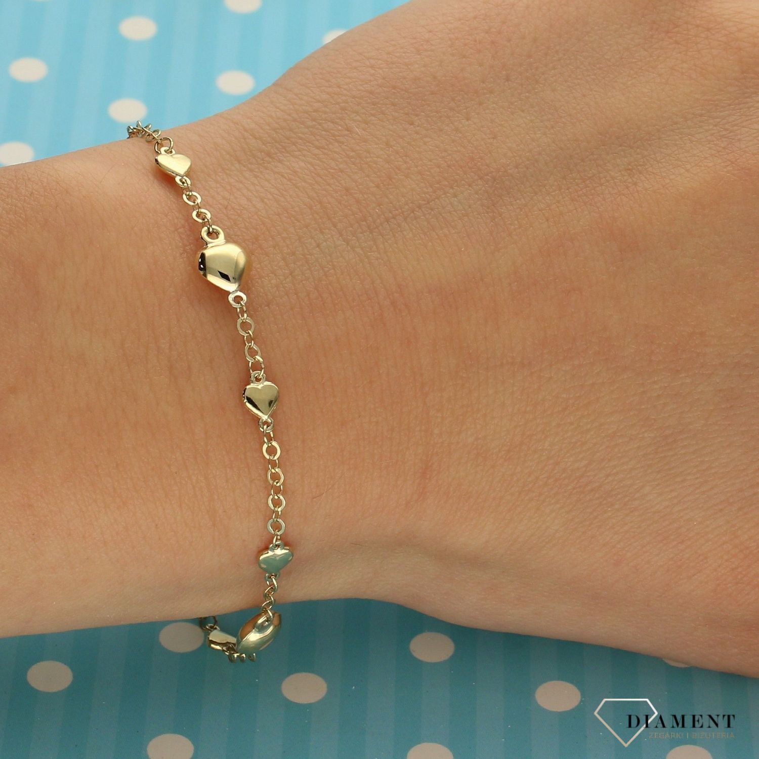 Złota bransoletka damska 333 'gładkie serduszka' BR 5098 (1).jpg